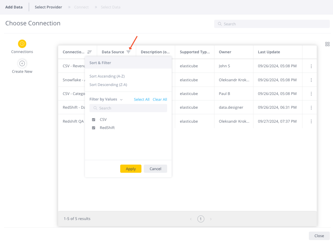 ConnMgmt ListViewFilter