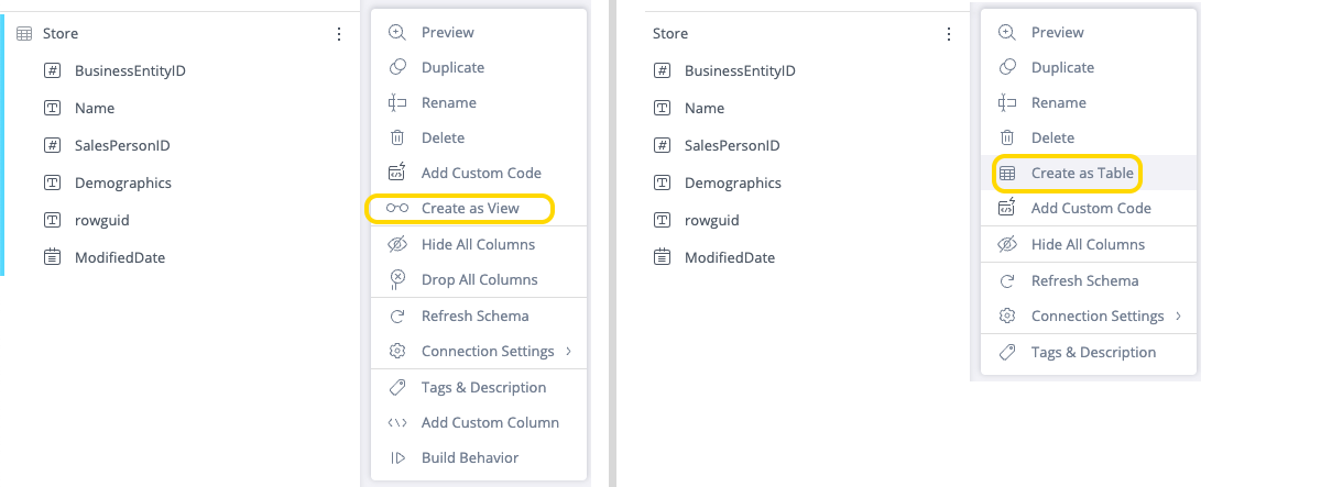 CreateAs View Table