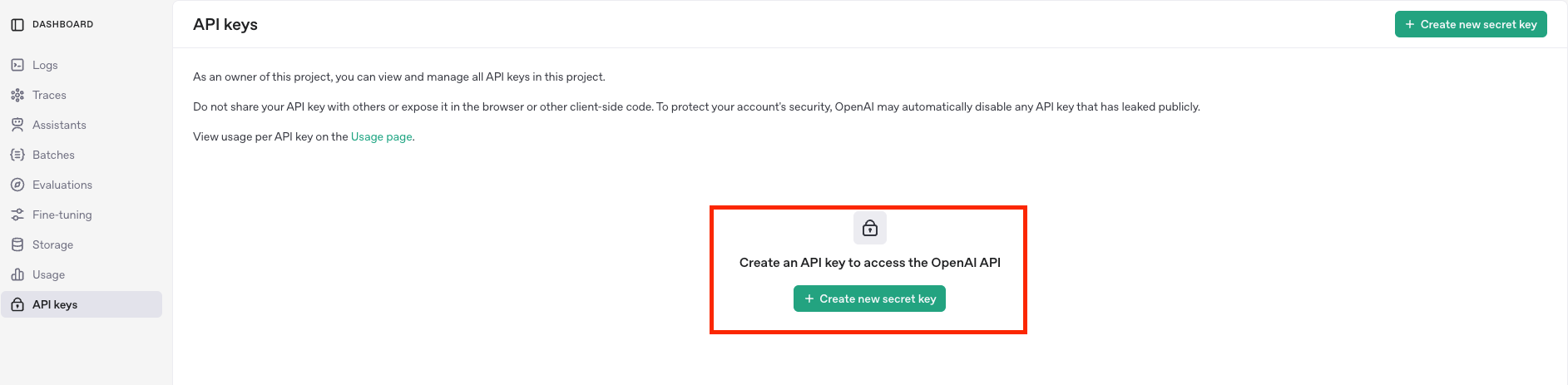 Create OpenAPI Key