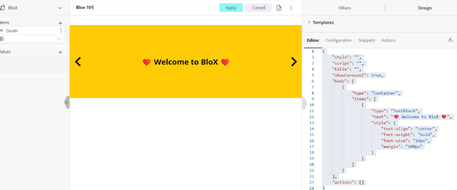 Blox template editor