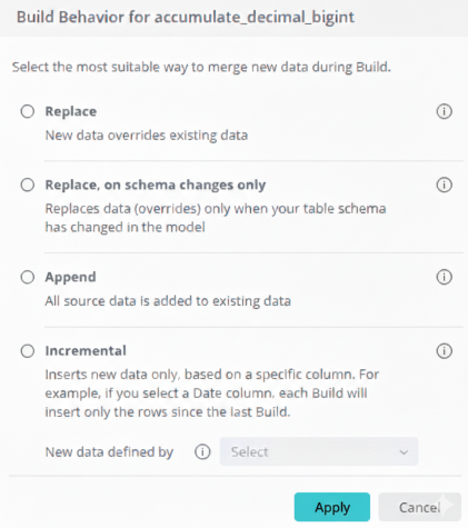 Build behavior options