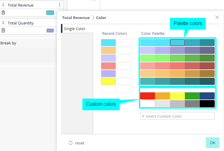 Color palette callouts