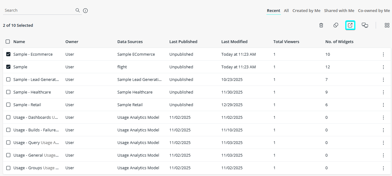 Export multiple dashboards list