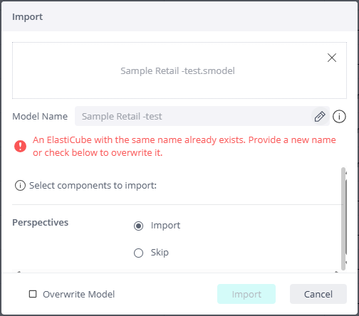 Import model overwrite