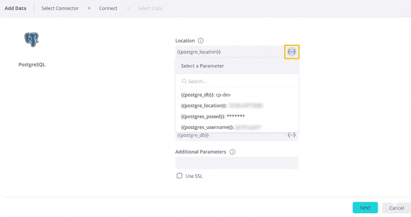 Live enter parameters