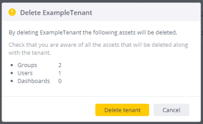 Mt multitenancy delete tenant advisory dialog box