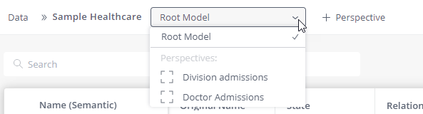 Perspectives drop down list
