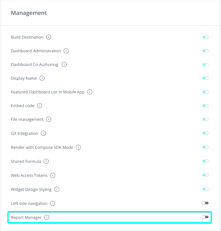 Report manager toggle