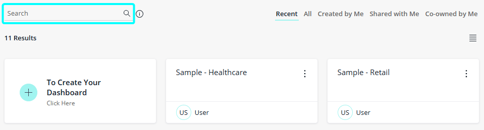 Search dashboards