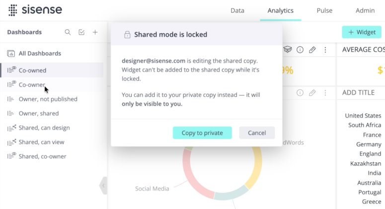 Shared mode lock widget message