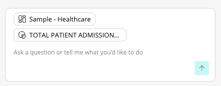 Assistant text input area with both the active dashboard and the active widget displayed as context chips