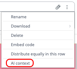 Dashboard Narrative widget more options menu with the AI context option
