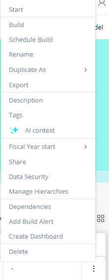 Data model menu with the Rename option directly above Duplicate As